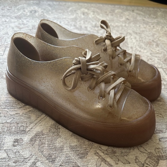 Melissa Shoes - Melissa Gold Neutral metallic platforms jelly sneakers tennis shoes y2k brats